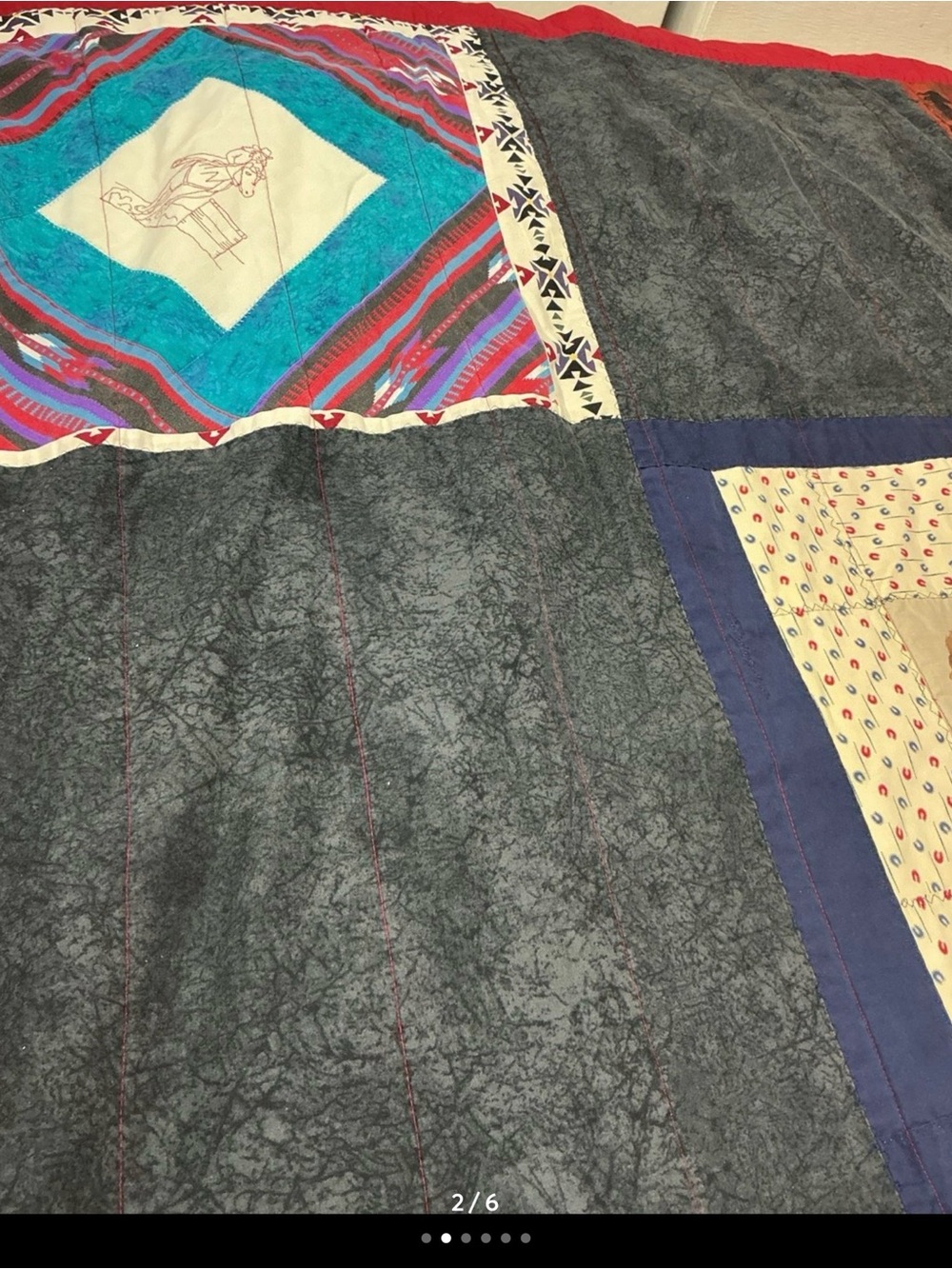 Handmade Western Patchwork Quilt - Black and Red - Picture 2 of 6